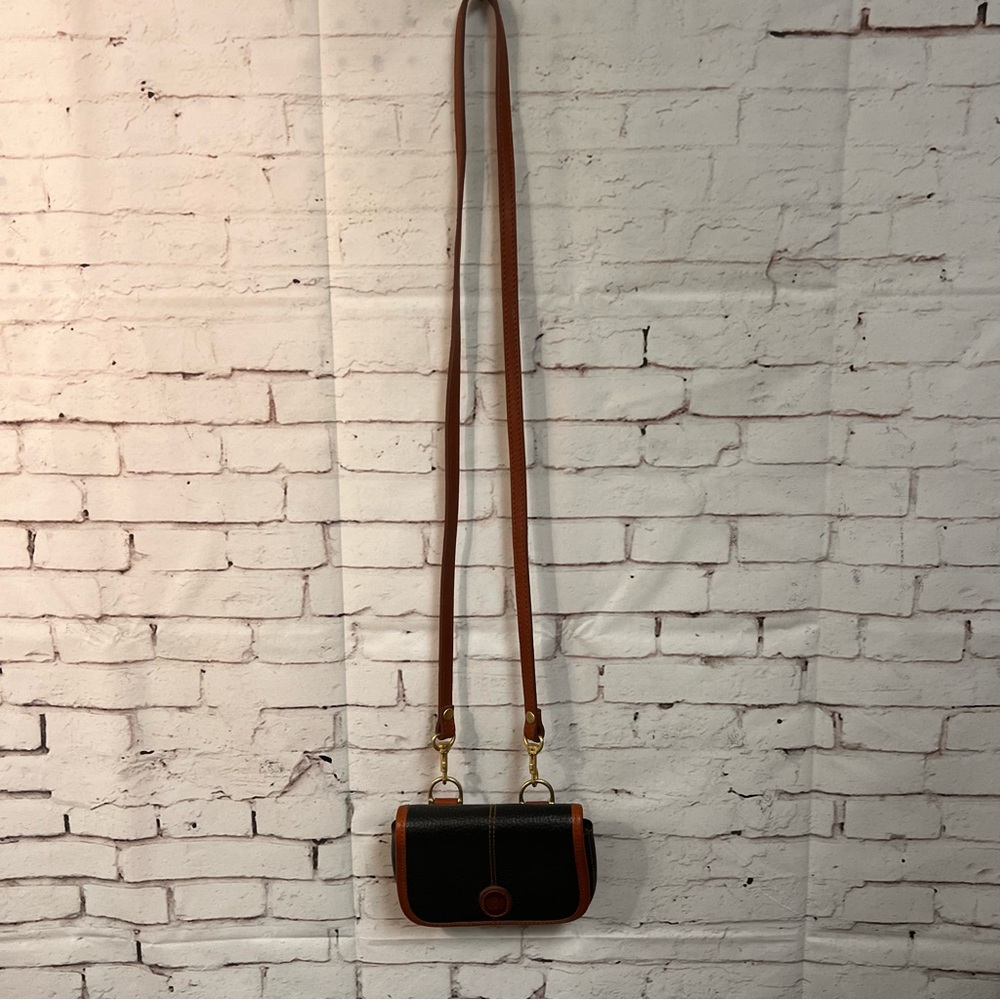 Vintage Mini Leather Saddle Crossbody Purse Liz Claiborne Brwn Black Pebbled - Picture 9 of 16